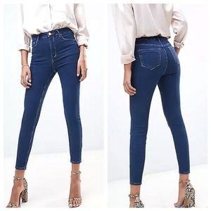 ASOS RIDLEY High Waist Skinny Jeans in Soft Indigo with Rainbow Threads Size 24